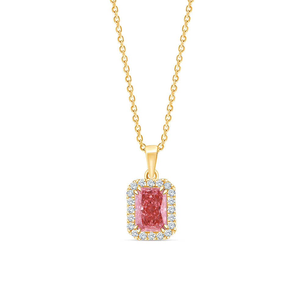Cushion Cut Pink Diamond Halo Pendant