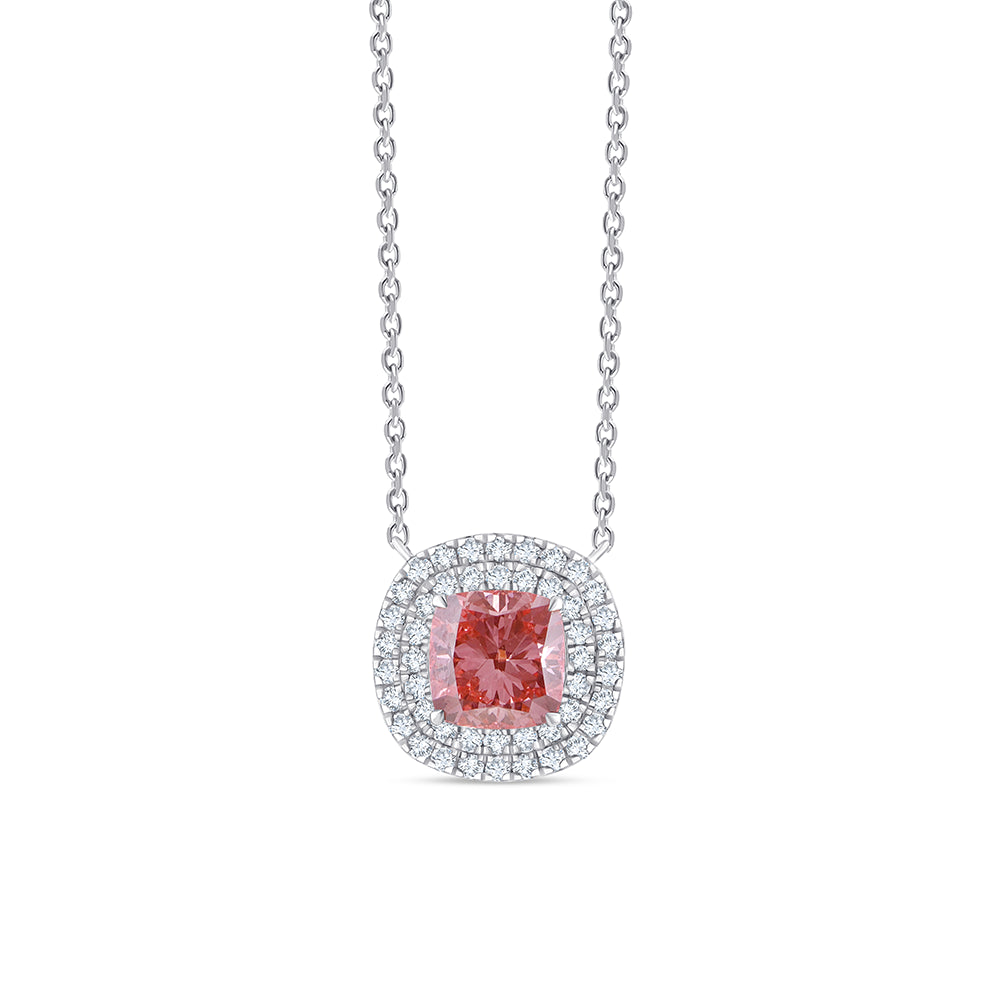Cushion Cut Pink Diamond Double Halo Pendant