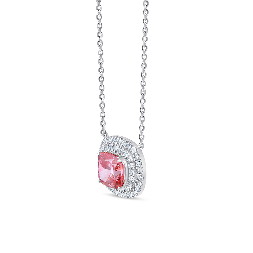 Cushion Cut Pink Diamond Double Halo Pendant