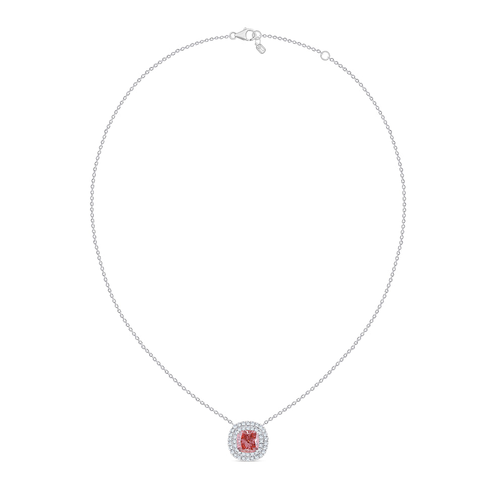 Cushion Cut Pink Diamond Double Halo Pendant