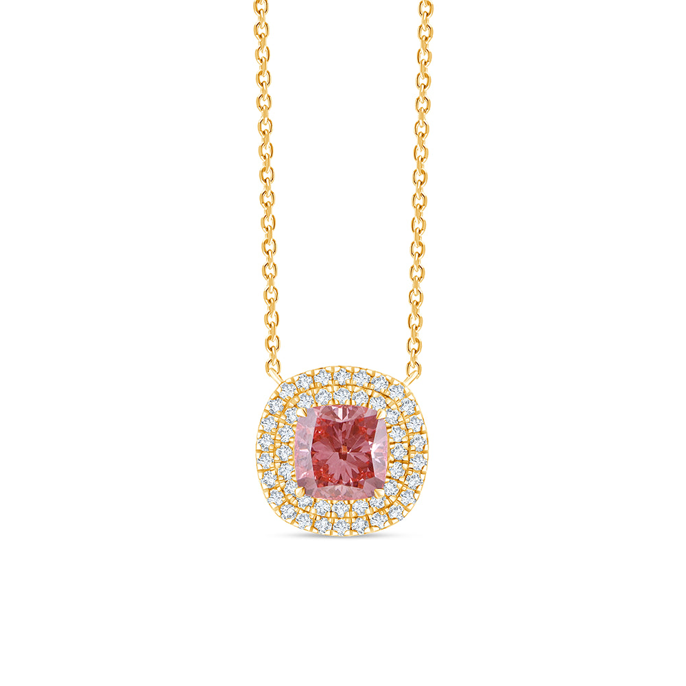 Cushion Cut Pink Diamond Double Halo Pendant