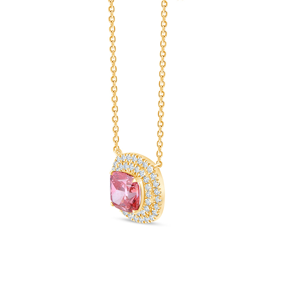 Cushion Cut Pink Diamond Double Halo Pendant