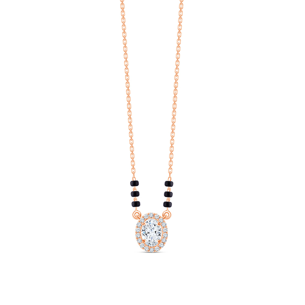 Oval Cut Halo Mangalsutra Pendant