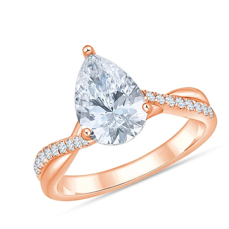 Pear Cut Diamond Accent Twist Solitaire Engagement Ring