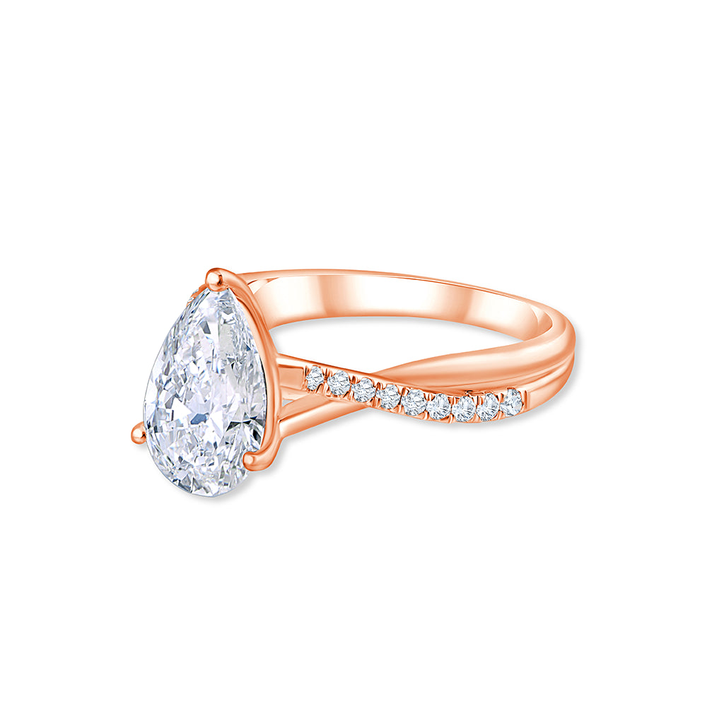 Pear Cut Diamond Accent Twist Solitaire Engagement Ring