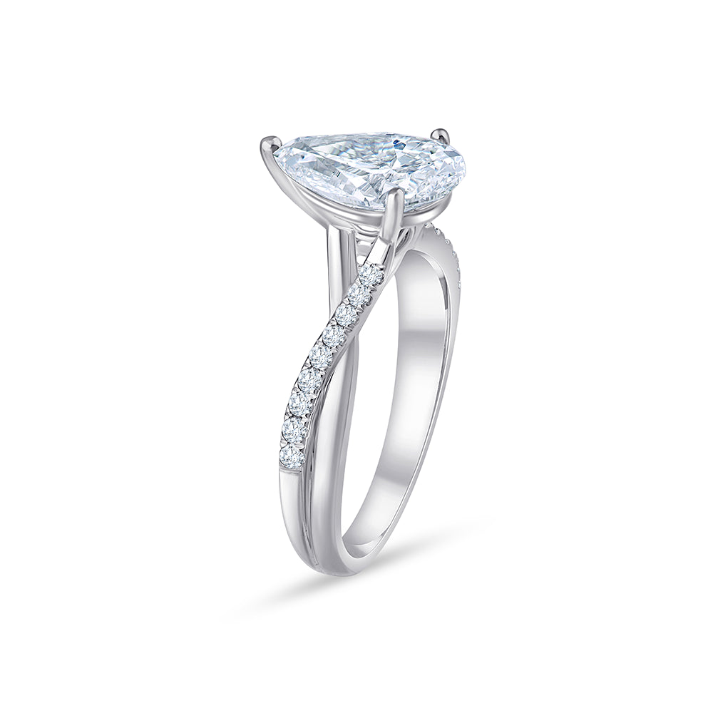 Pear Cut Diamond Accent Twist Solitaire Engagement Ring