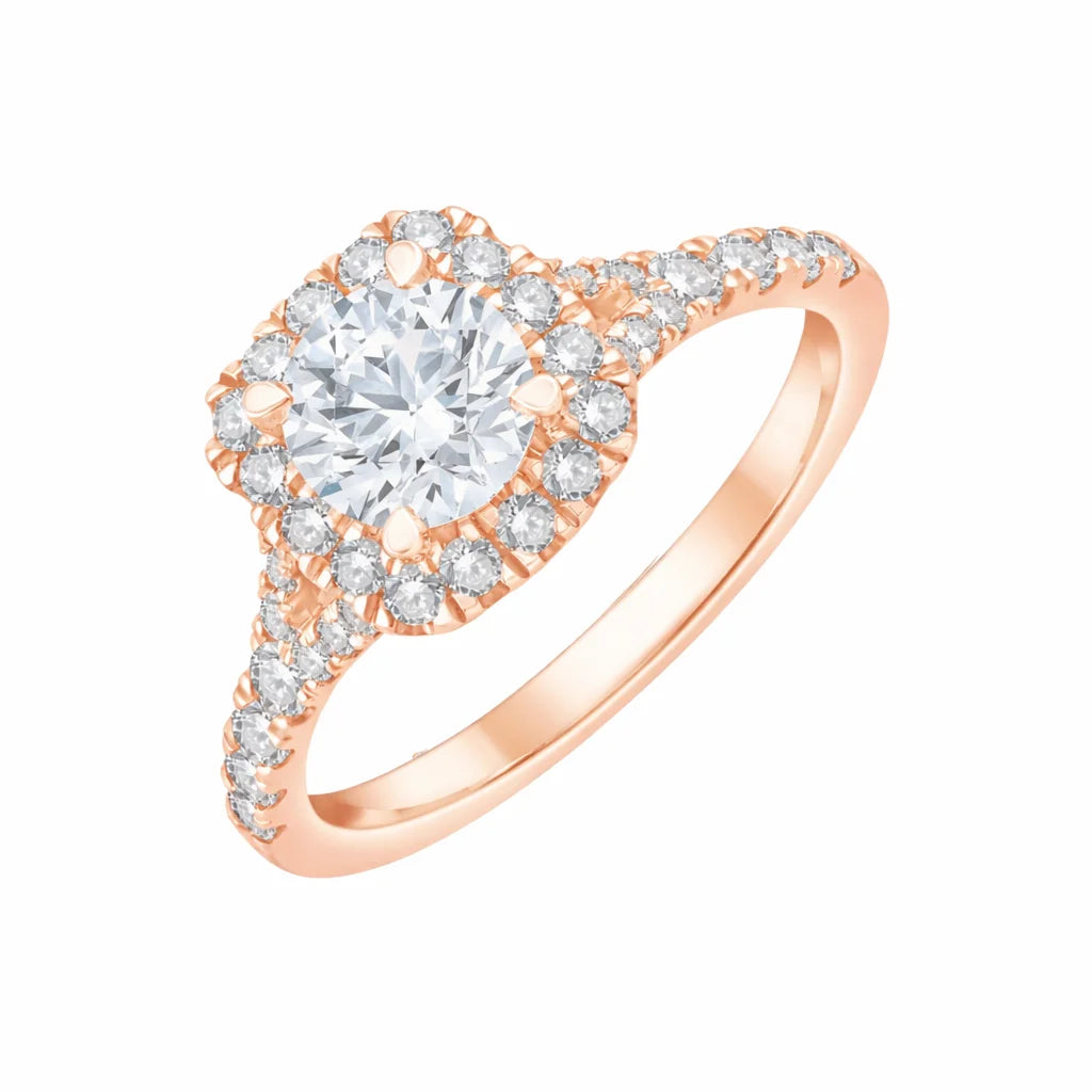Brilliant Cut Halo Split Shank Solitaire Engagement Ring