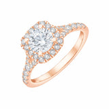 Brilliant Cut Halo Split Shank Solitaire Engagement Ring