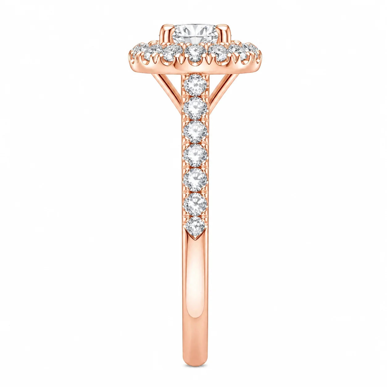 Brilliant Cut Halo Split Shank Solitaire Engagement Ring