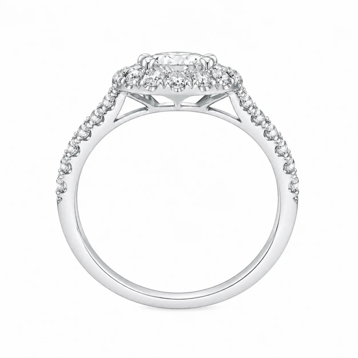 Brilliant Cut Halo Split Shank Solitaire Engagement Ring