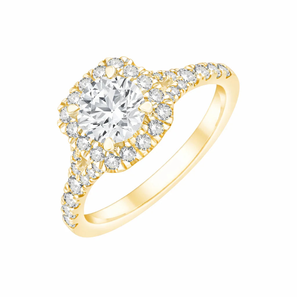 Brilliant Cut Halo Split Shank Solitaire Engagement Ring