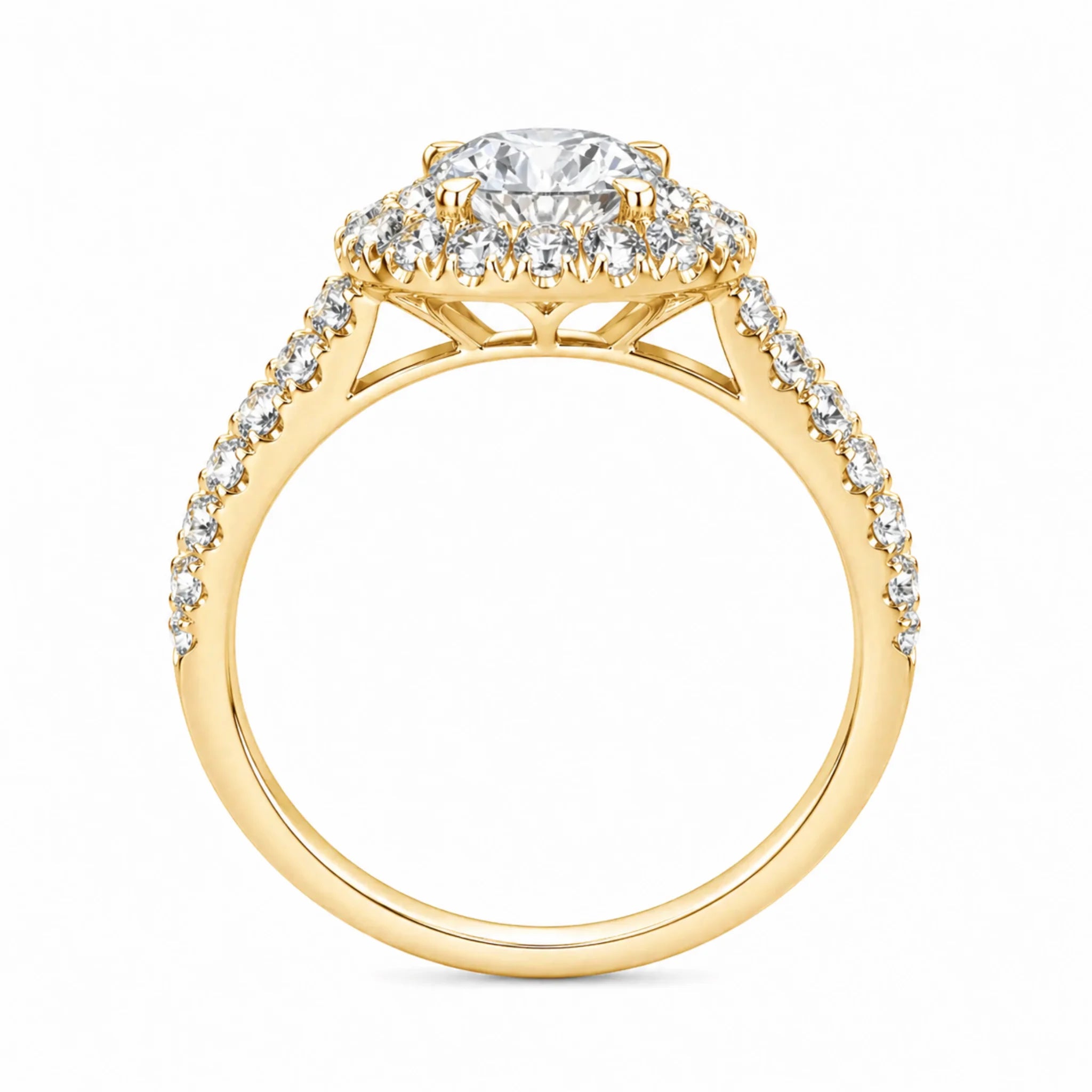 Brilliant Cut Halo Split Shank Solitaire Engagement Ring