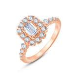Emerald Cut Halo Diamond Accent Solitaire Engagement Ring