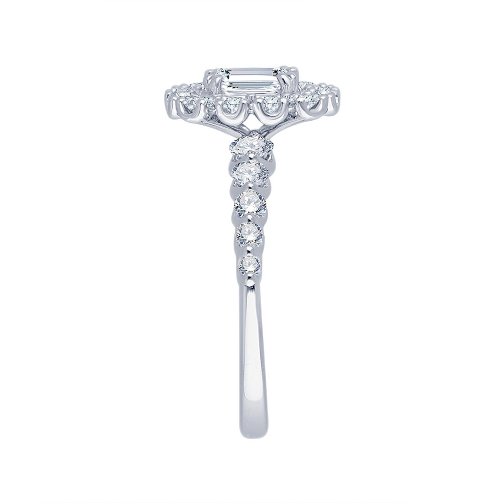 Emerald Cut Halo Diamond Accent Solitaire Engagement Ring