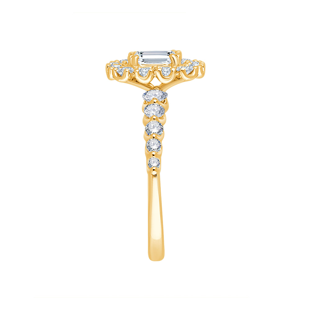 Emerald Cut Halo Diamond Accent Solitaire Engagement Ring