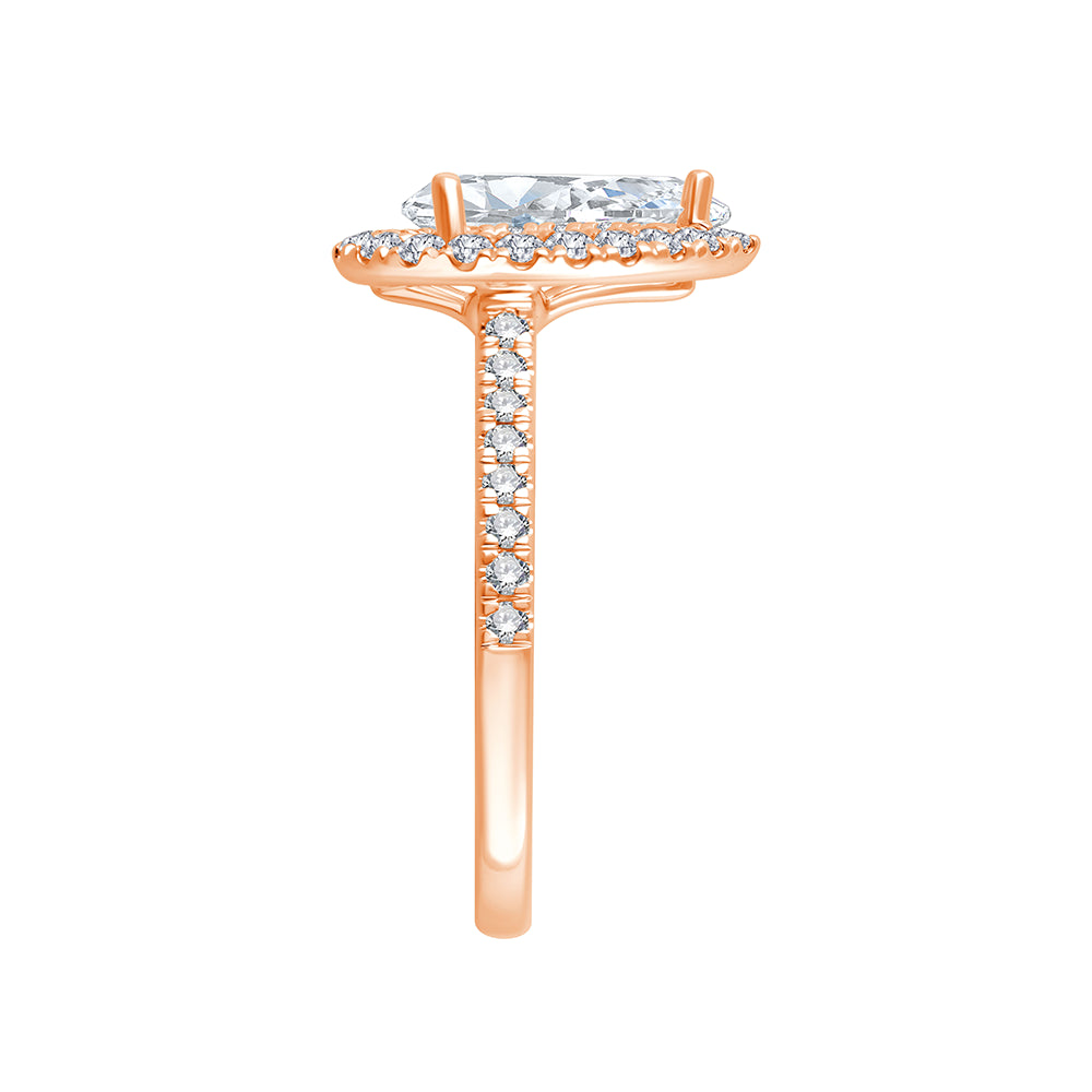 Pear Cut Halo Diamond Accent Solitaire Engagement Ring 