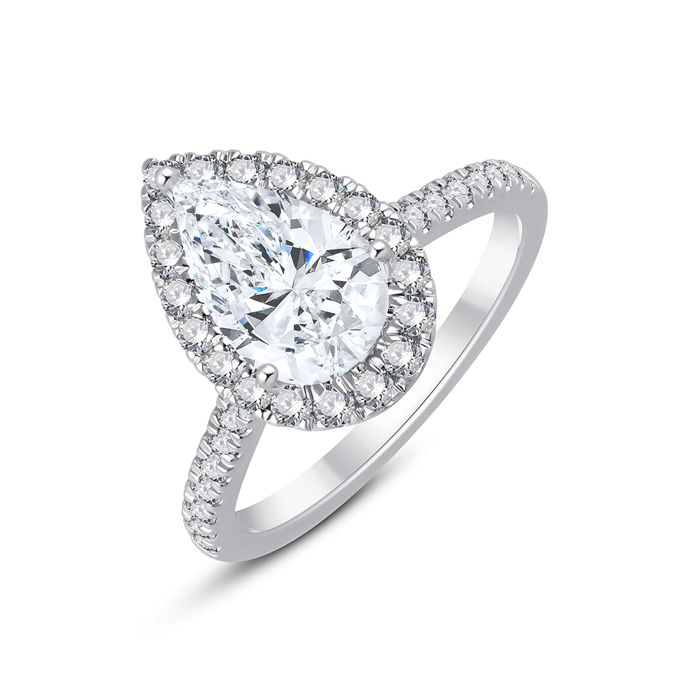 Pear Cut Halo Diamond Accent Solitaire Engagement Ring 