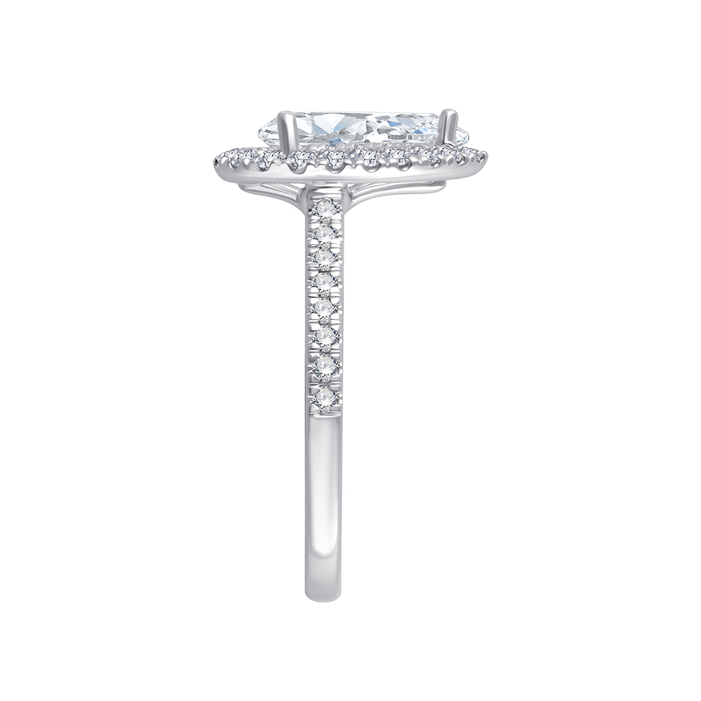 Pear Cut Halo Diamond Accent Solitaire Engagement Ring 