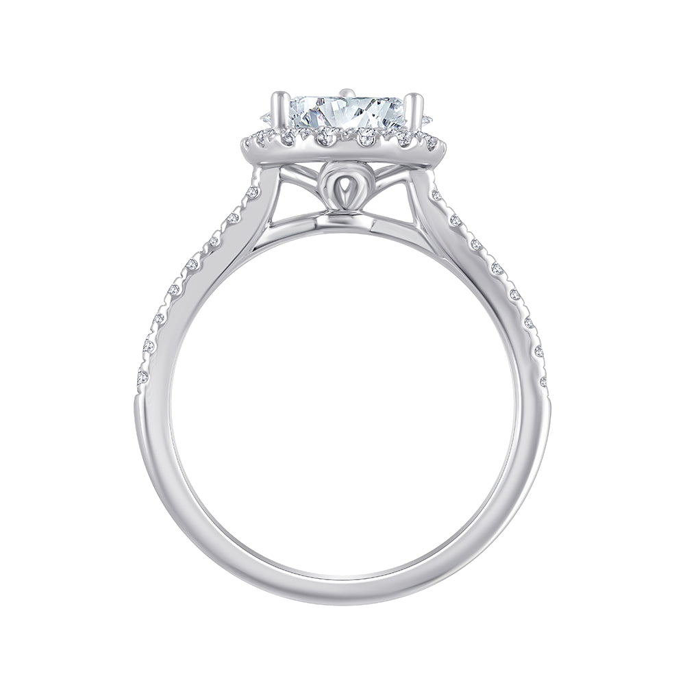 Pear Cut Halo Diamond Accent Solitaire Engagement Ring 