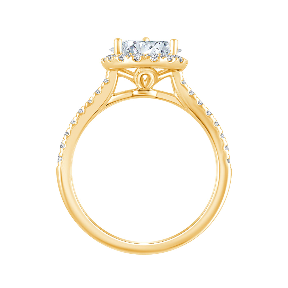 Pear Cut Halo Diamond Accent Solitaire Engagement Ring 