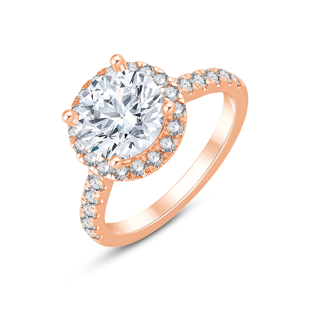 Brilliant Cut Halo Diamond Accent Solitaire Engagement Ring