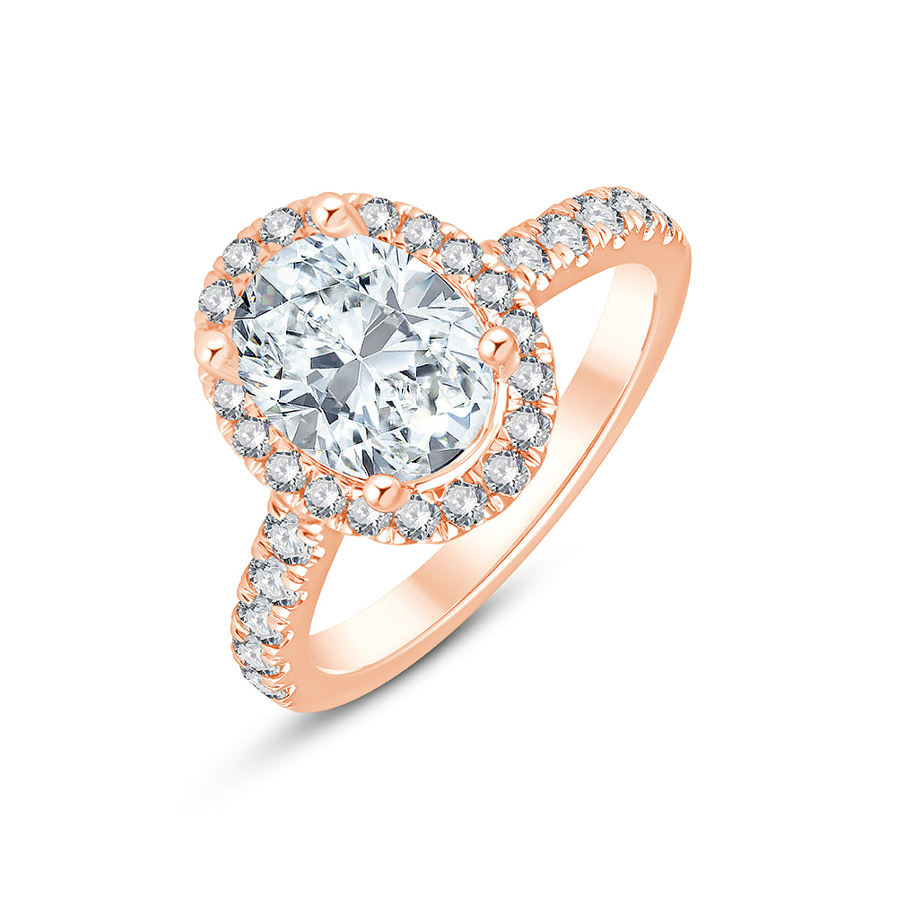 Oval Cut Halo Diamond Accent Solitaire Engagement Ring
