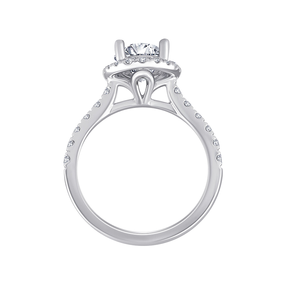 Oval Cut Halo Diamond Accent Solitaire Engagement Ring