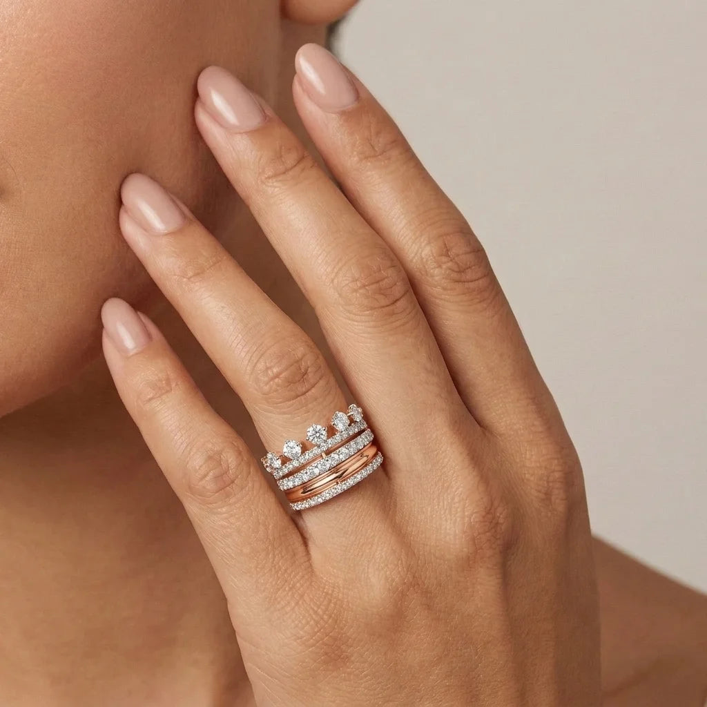 Brilliant Cut Stacked Crown Ring