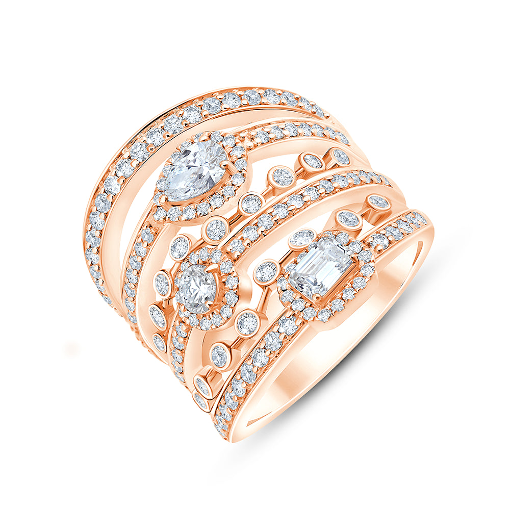 Mixed Cut MultiRow Halo Statement Ring 