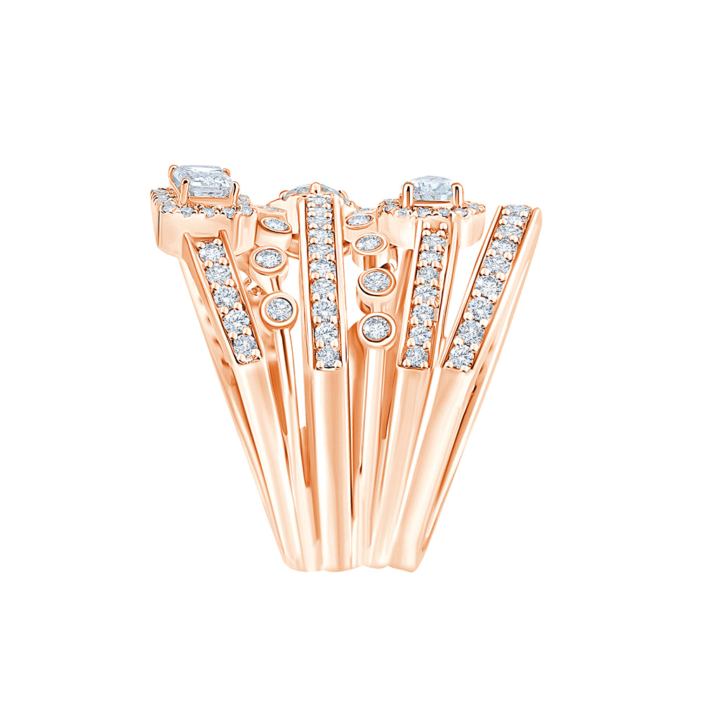 Mixed Cut MultiRow Halo Statement Ring 