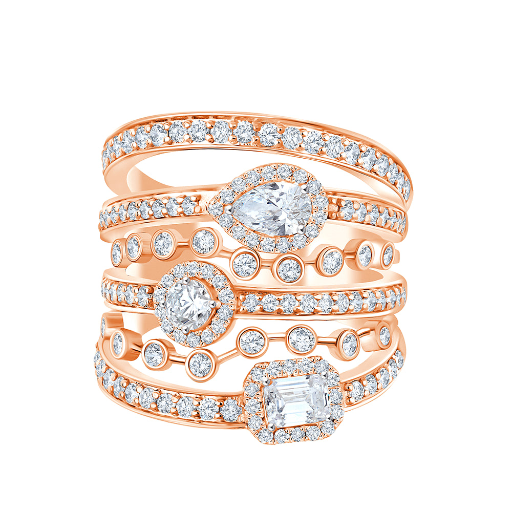 Mixed Cut MultiRow Halo Statement Ring 