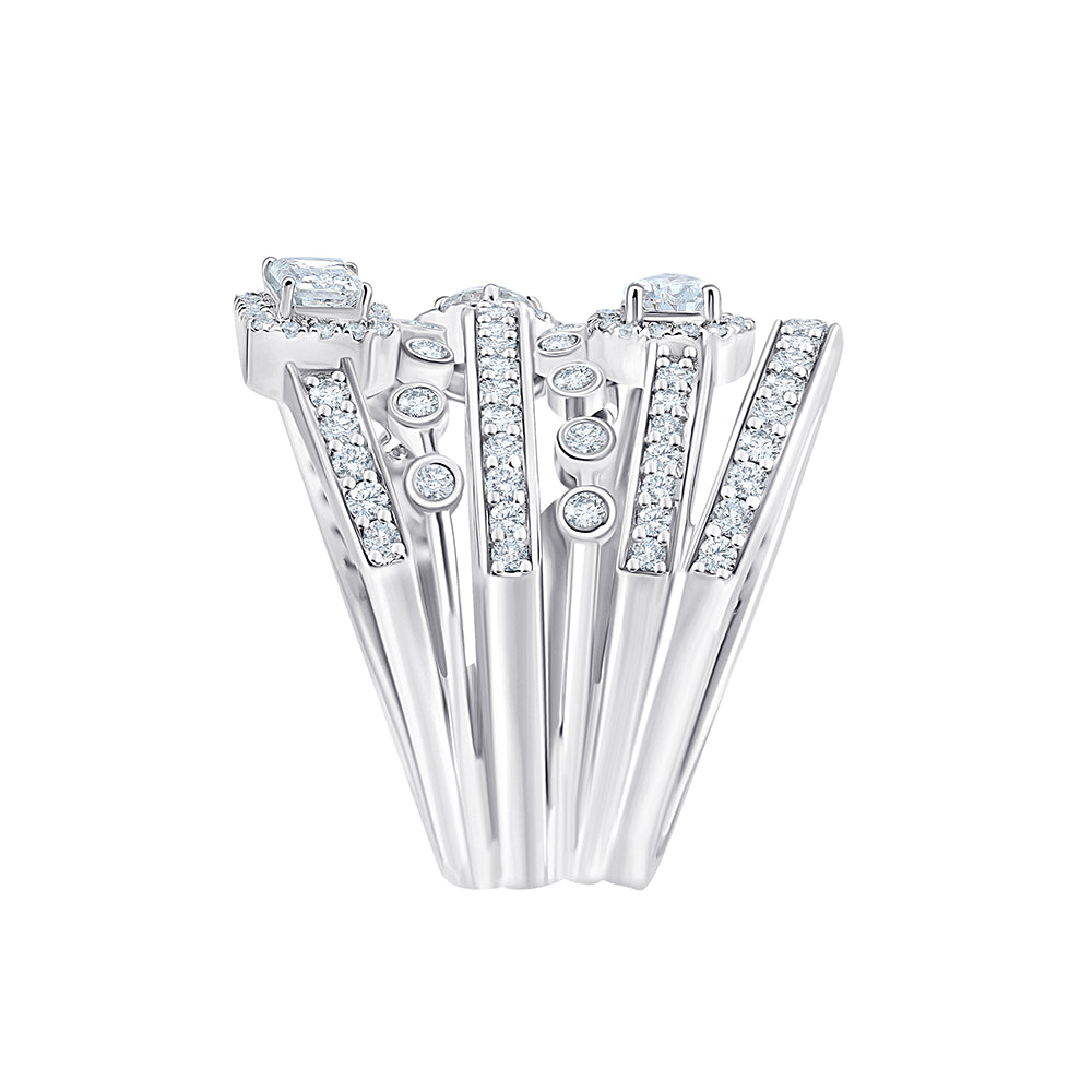 Mixed Cut MultiRow Halo Statement Ring 