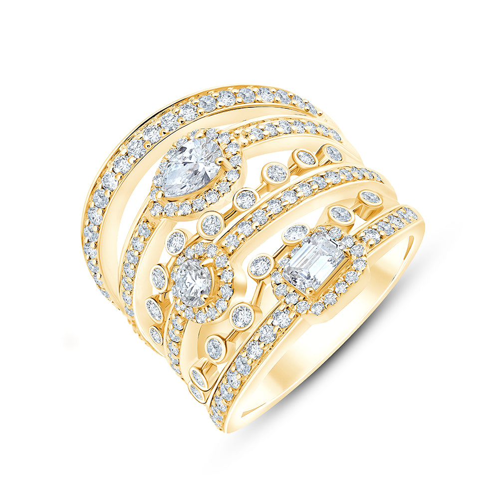 Mixed Cut MultiRow Halo Statement Ring 