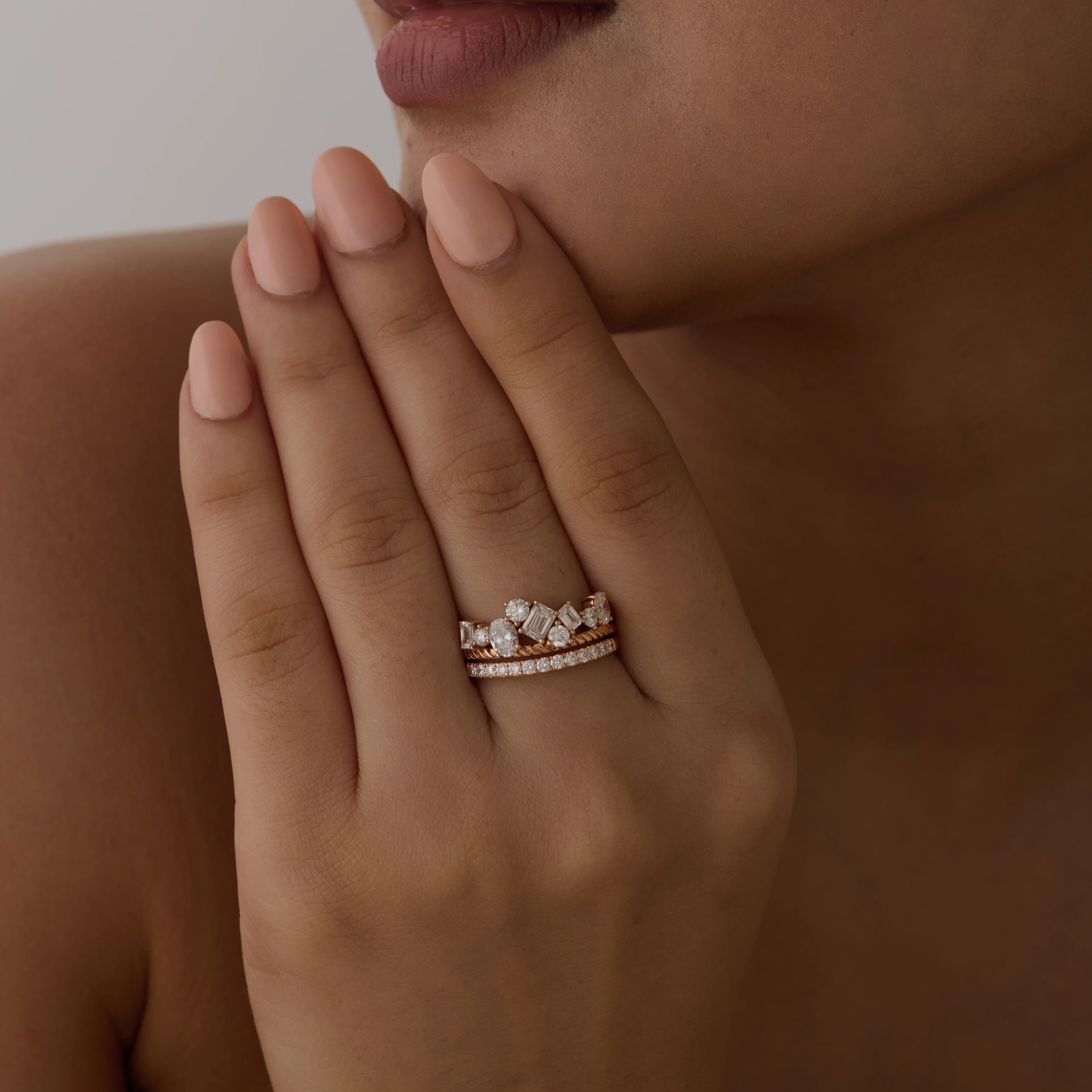 Mixed Cut Triple Row Diamond Statement Ring