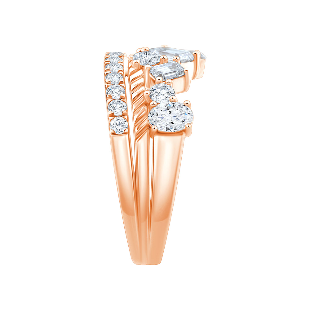 Mixed Cut Triple Row Diamond Statement Ring
