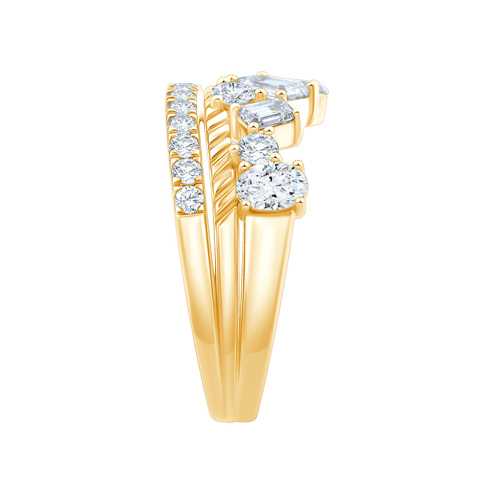 Mixed Cut Triple Row Diamond Statement Ring