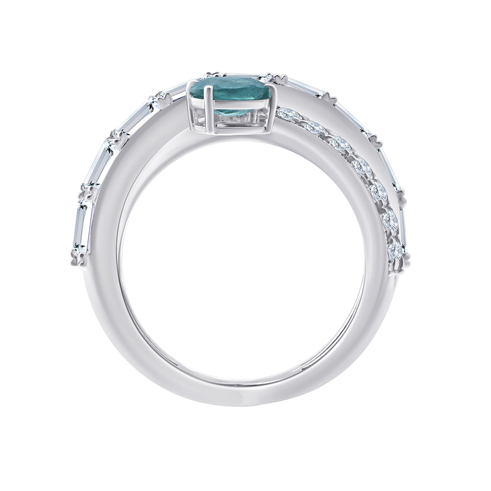 SemiPrecious Emerald  Pear Cut Crossover Ring