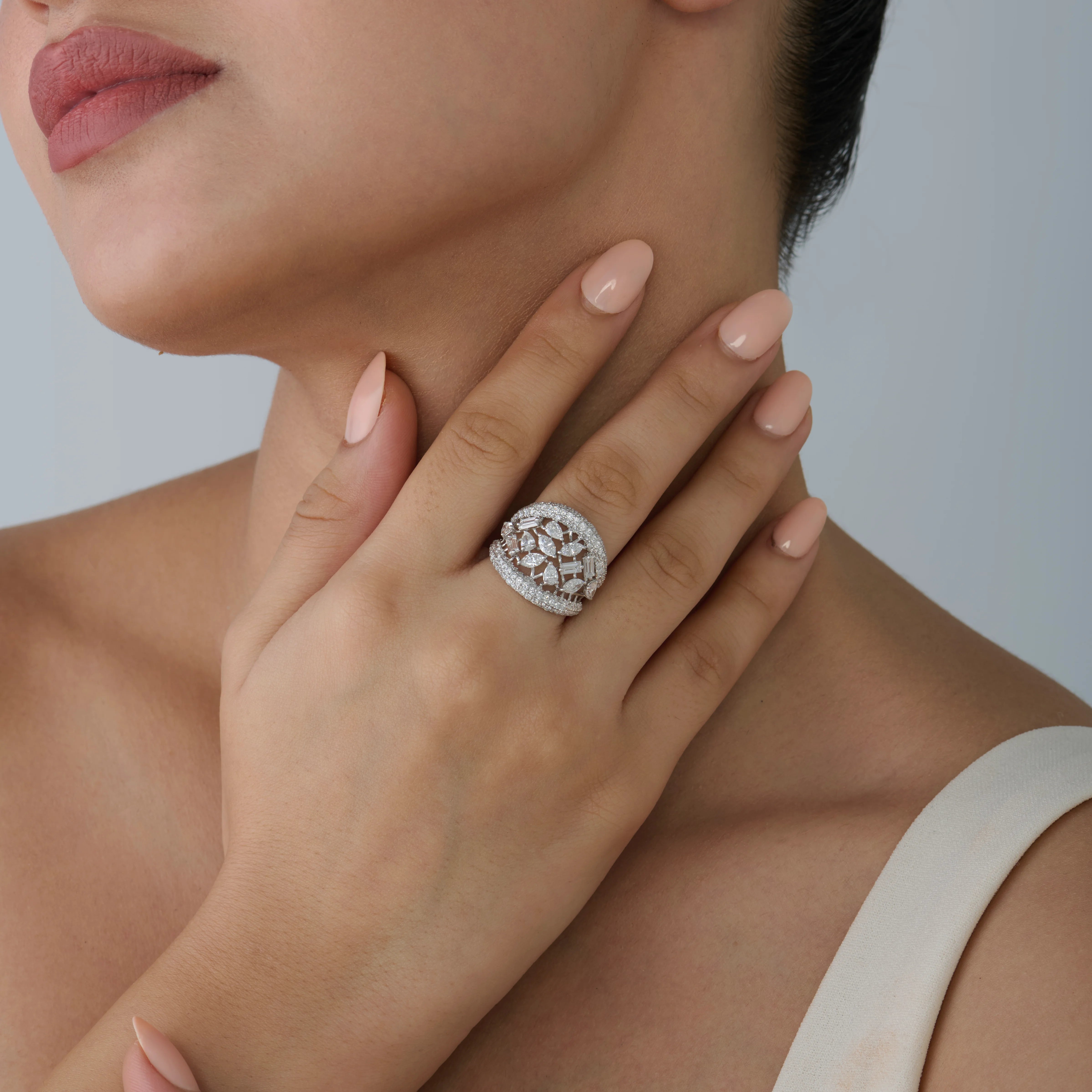 Mixed Cut Diamond Frame Statement Ring 