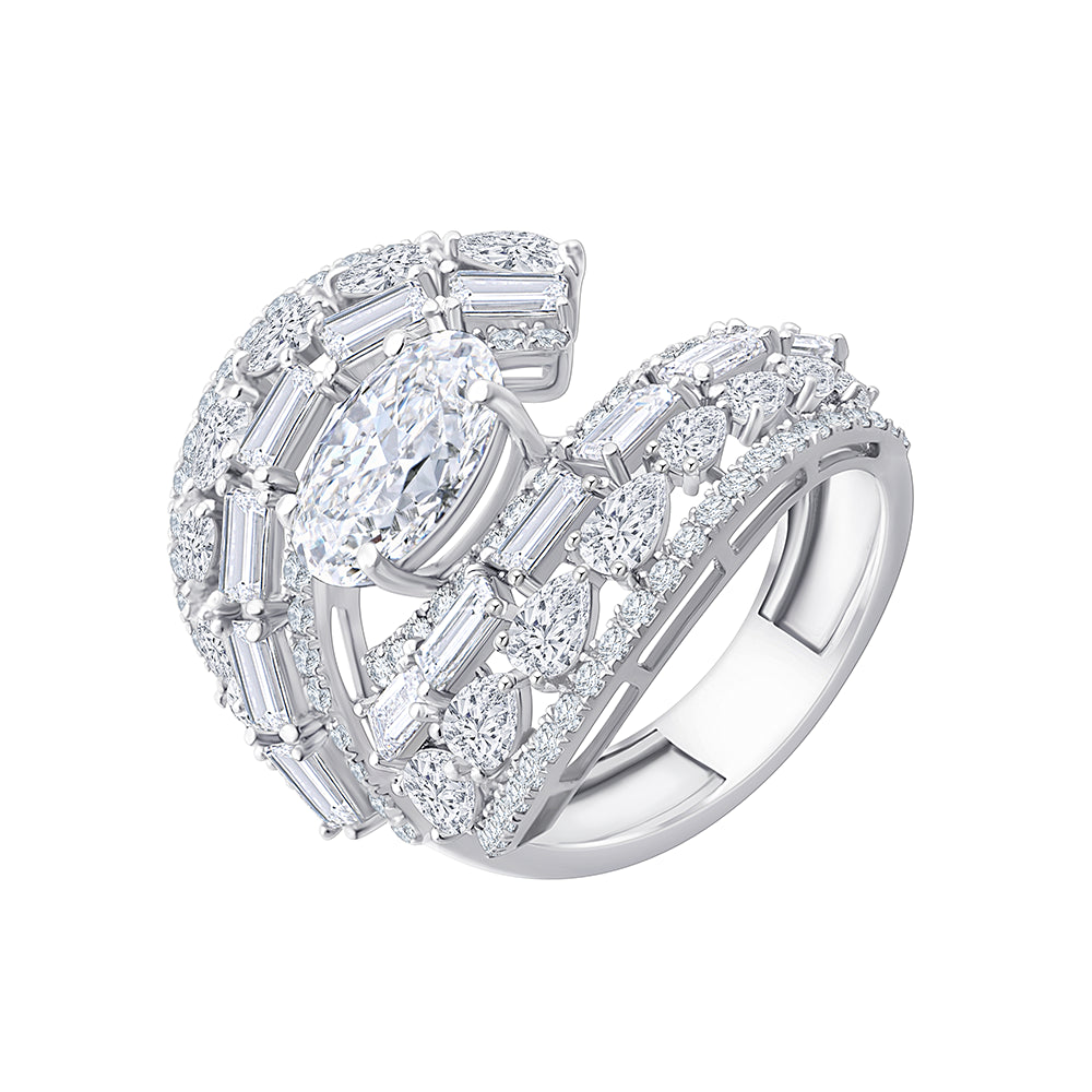 Mixed Cut Tiered Oval-Centre Statement Ring