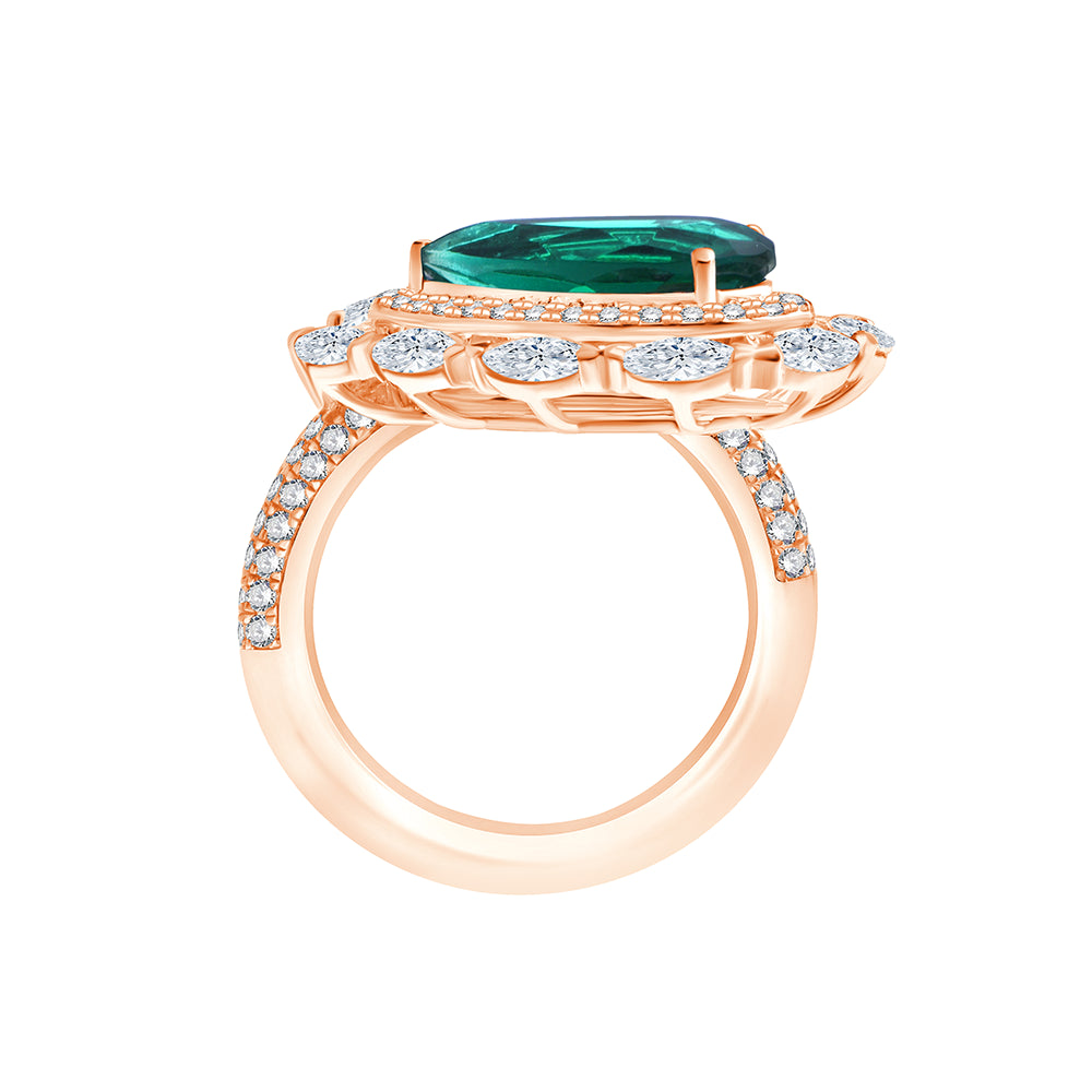 Pear Cut Semi-Precious Emerald & Diamond Wrap Ring 