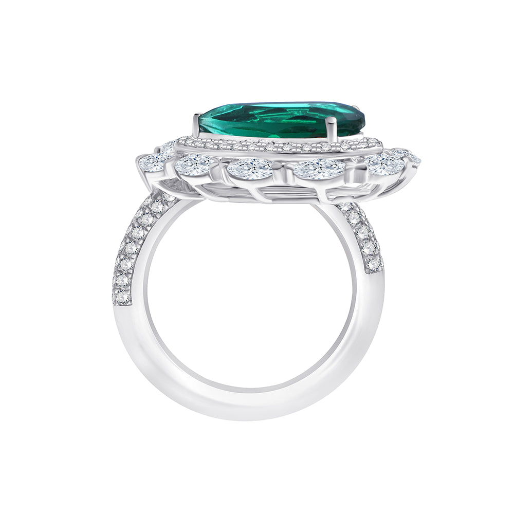 Pear Cut Semi-Precious Emerald & Diamond Wrap Ring 