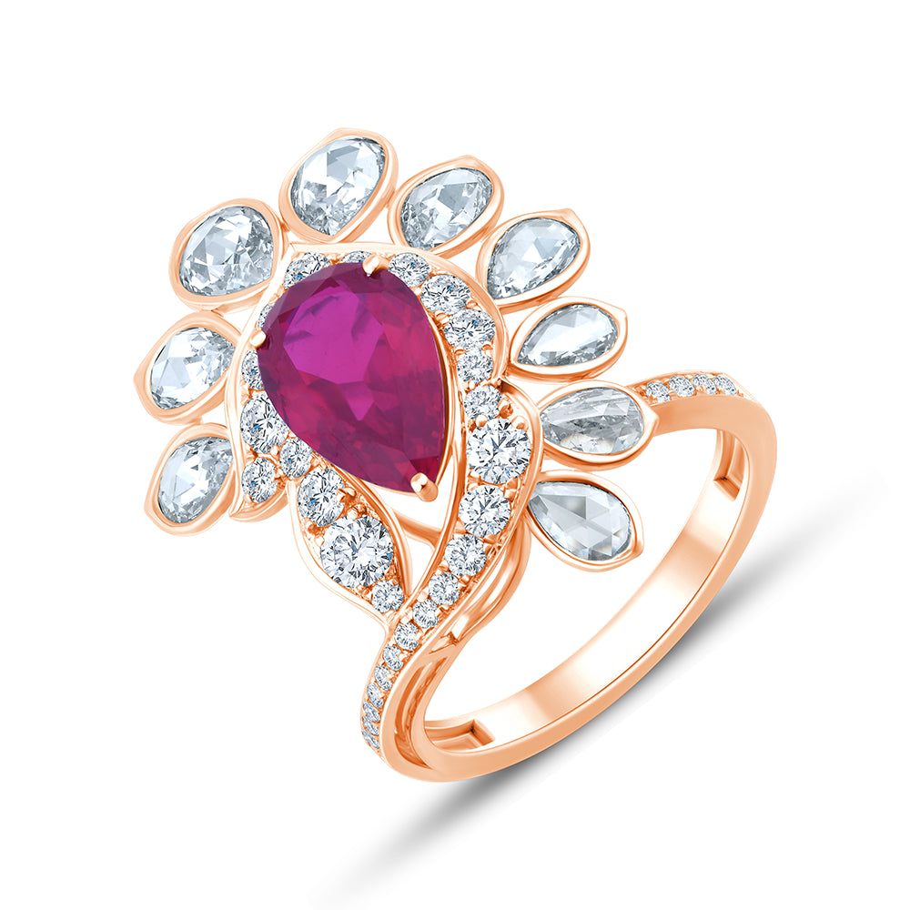 Pear Cut Ruby Floral Cocktail Ring