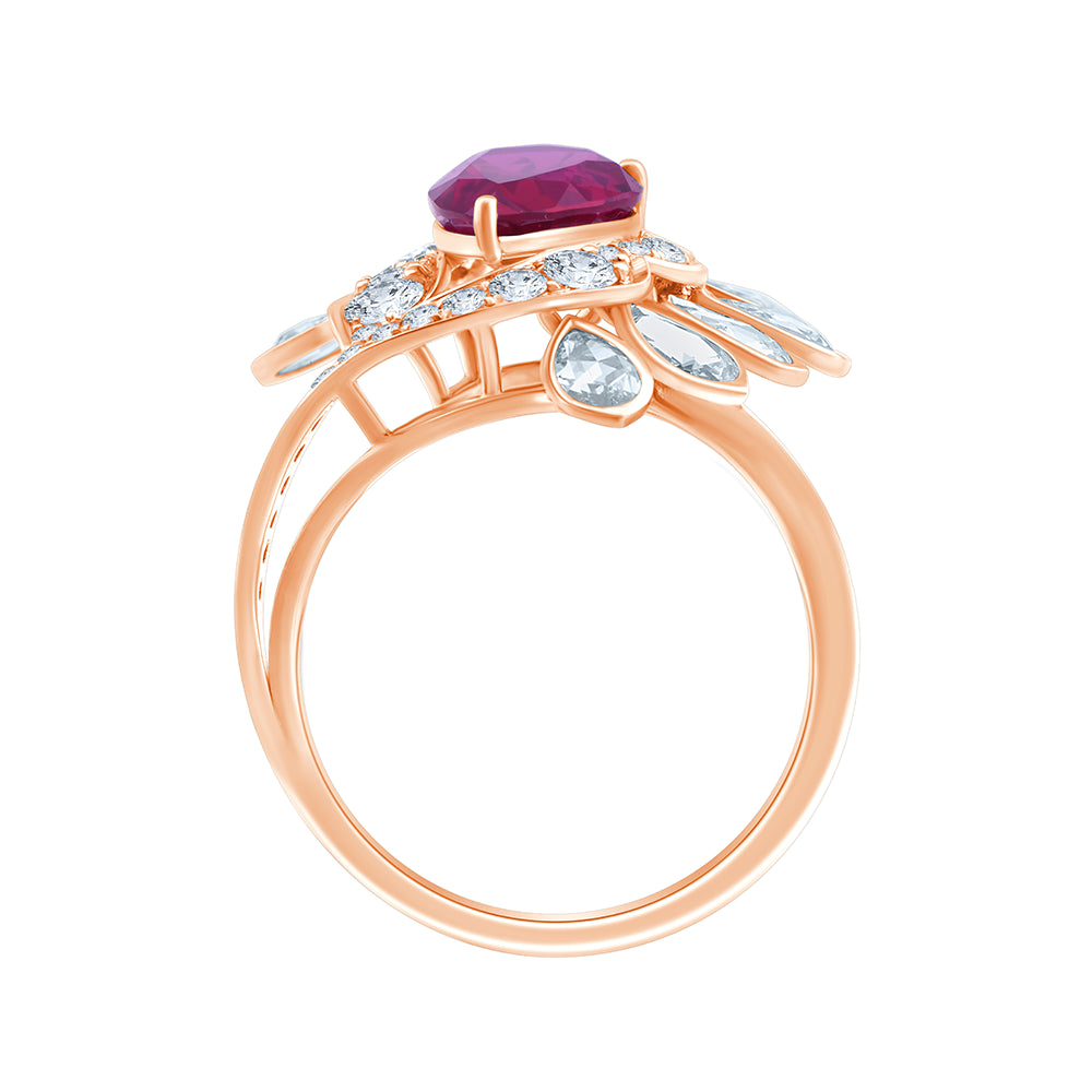 Pear Cut Ruby Floral Cocktail Ring