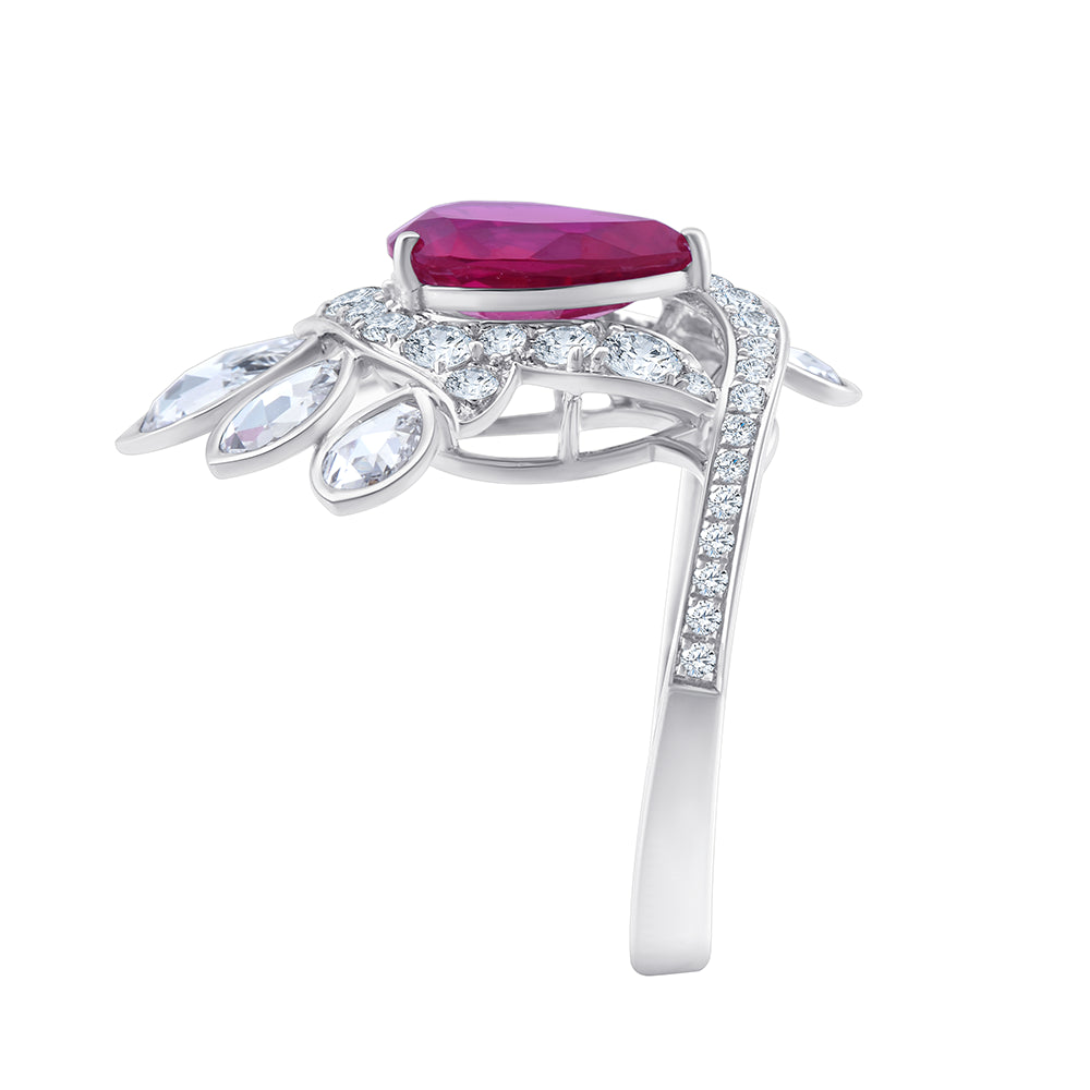 Pear Cut Ruby Floral Cocktail Ring