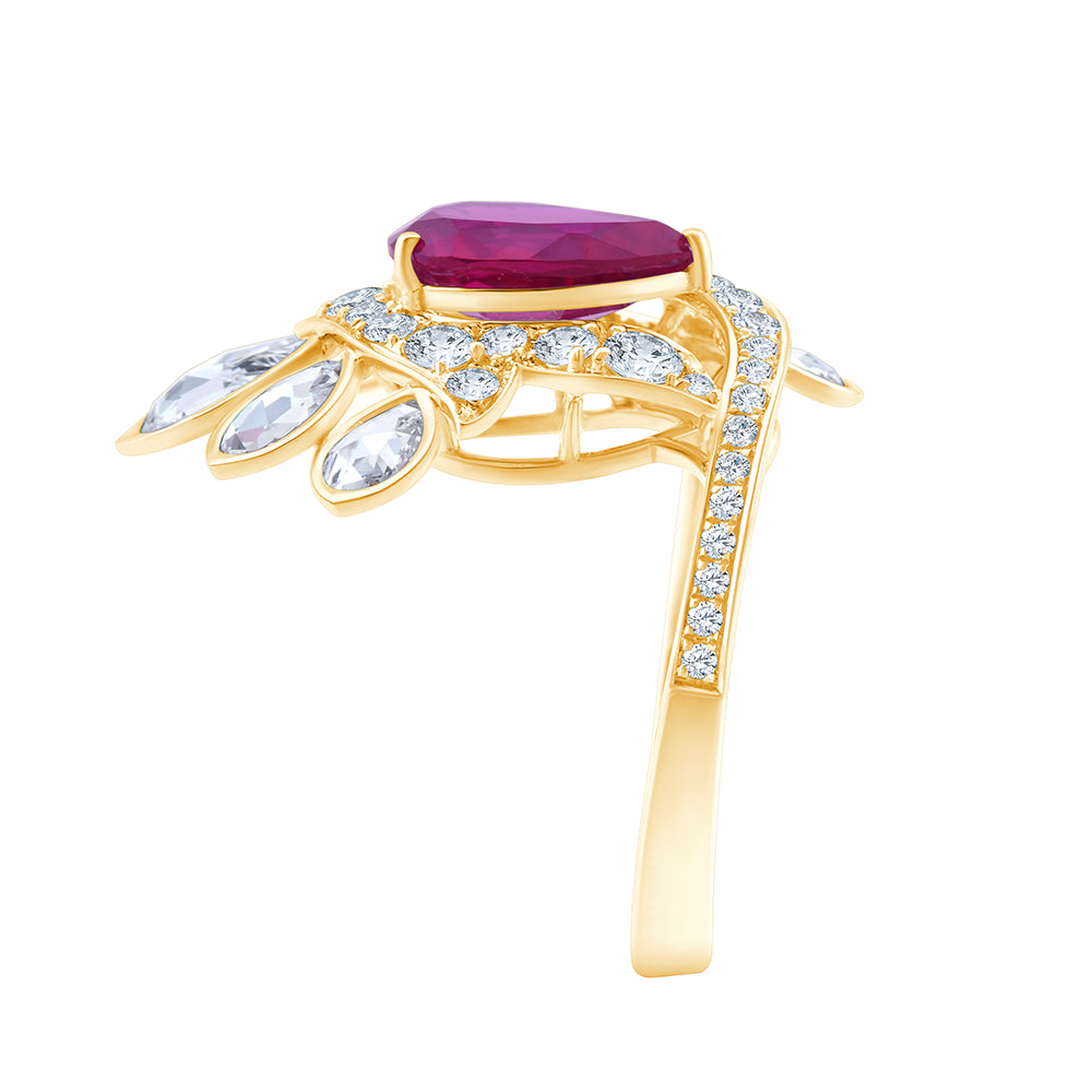 Pear Cut Ruby Floral Cocktail Ring