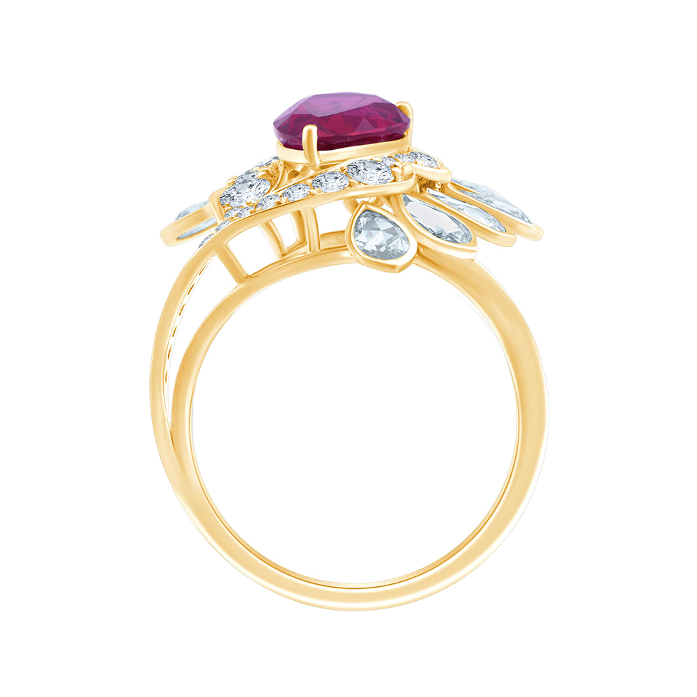 Pear Cut Ruby Floral Cocktail Ring