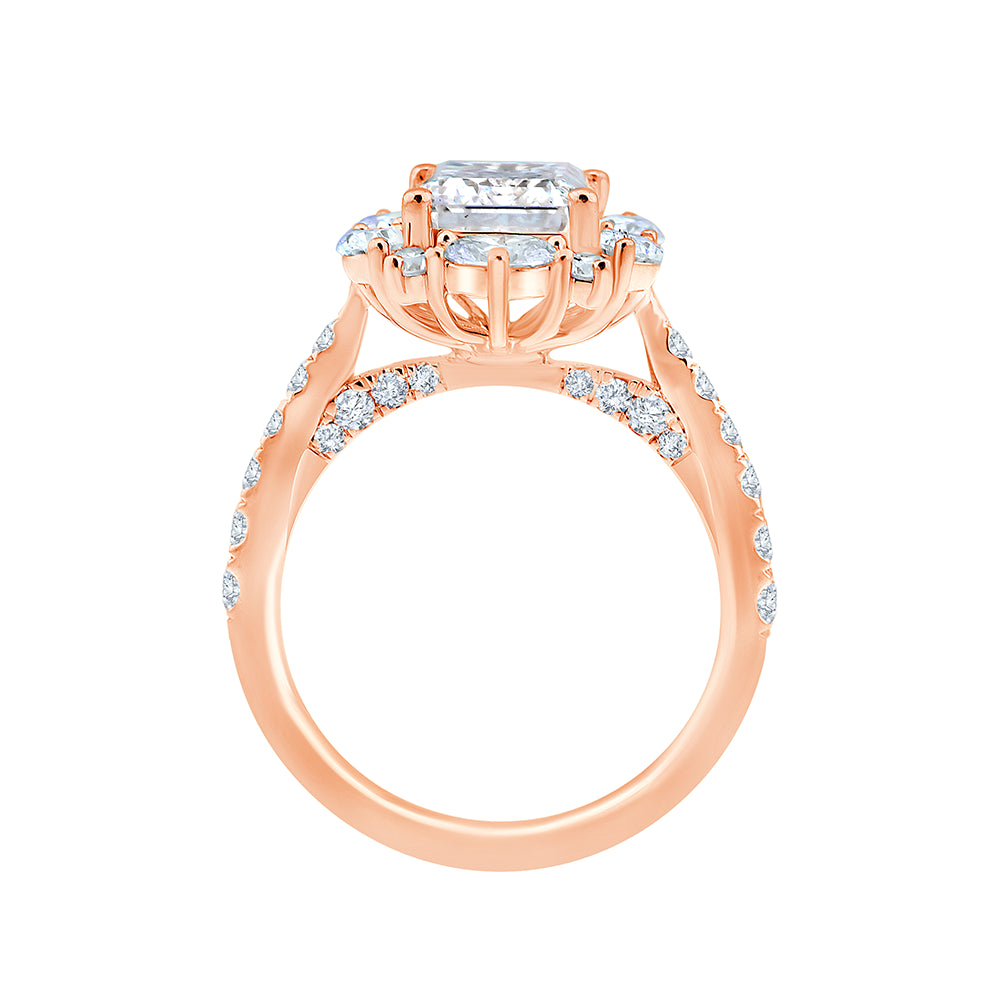 46 Carat Emerald Cut Mixed Halo Engagement Ring
