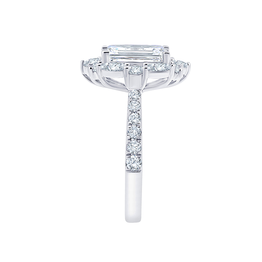 46 Carat Emerald Cut Mixed Halo Engagement Ring