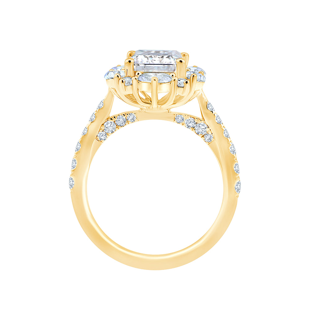 46 Carat Emerald Cut Mixed Halo Engagement Ring