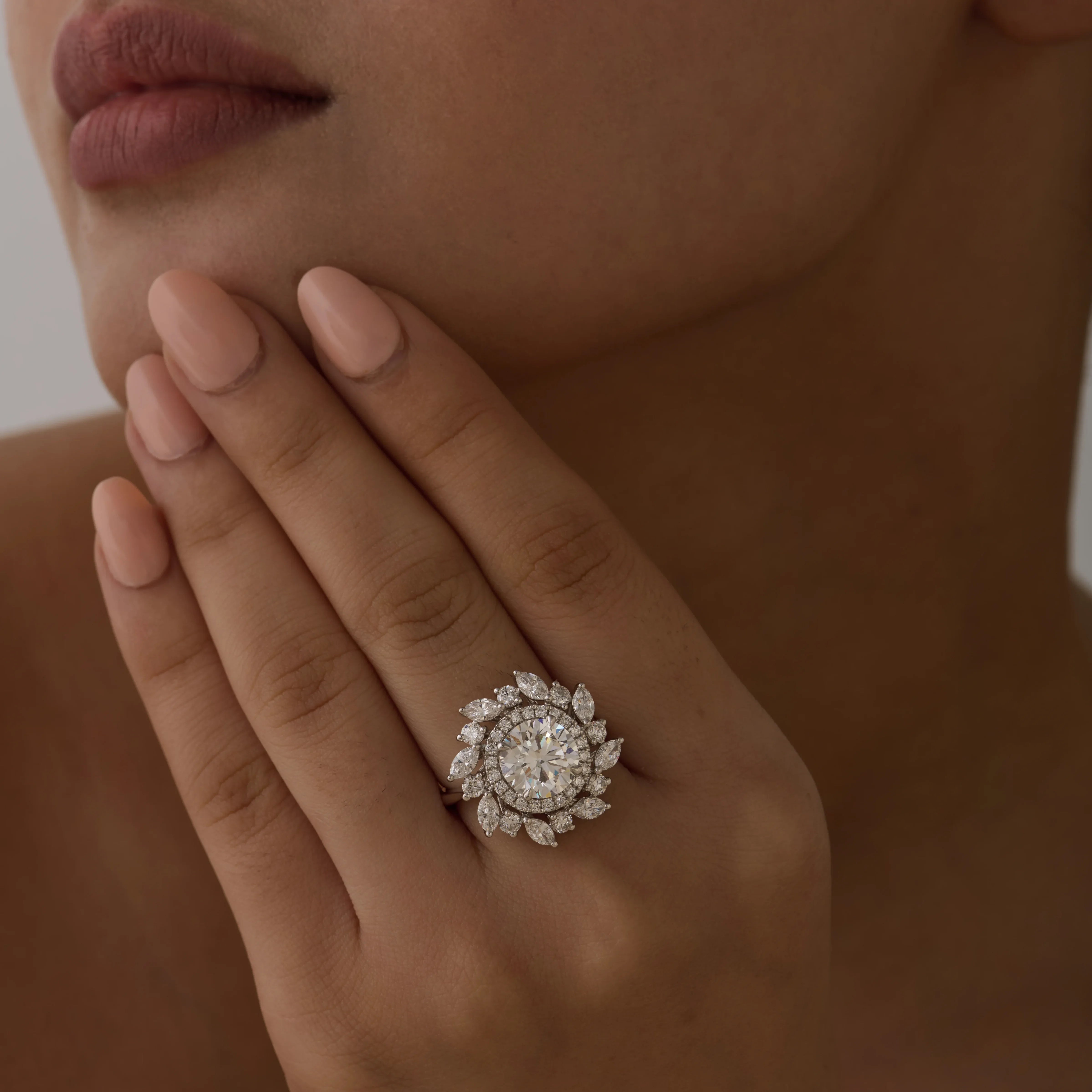 Brilliant Cut Mixed Halo Floral Engagement Ring